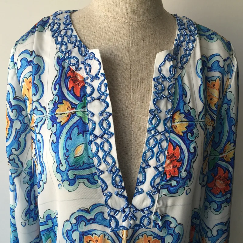 Женское платье макси с длинным рукавом модельное свободное пляжное бисером и