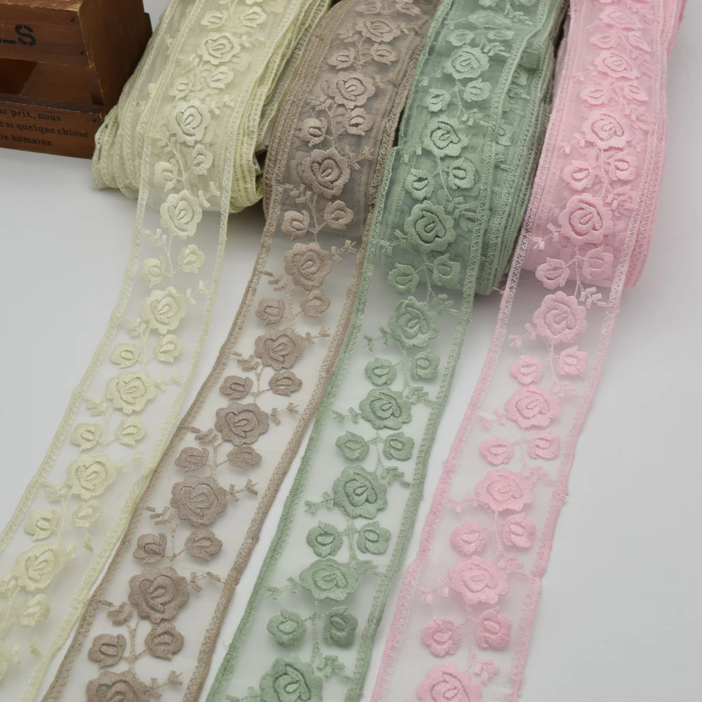 

3yards Hot sale delicate embroidered flower tulle lace trim for DIY Wide:5.5CM net lace trimming for garment
