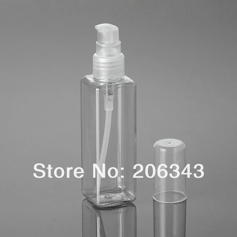

100ml TRANSPARENT SQUARE PET BOTTLE or blue toilet water bottle or spray bottle with transparent mist pump