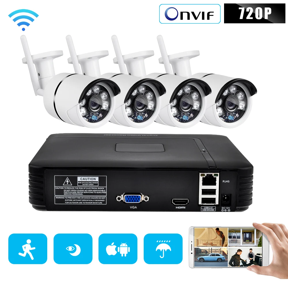 

Video Surveillance CCTV Camera Security System cctv Kit Wireless Weatherproof IP Camera HDMI WiFi Recorder 4PCS 1MP IR Outdoor