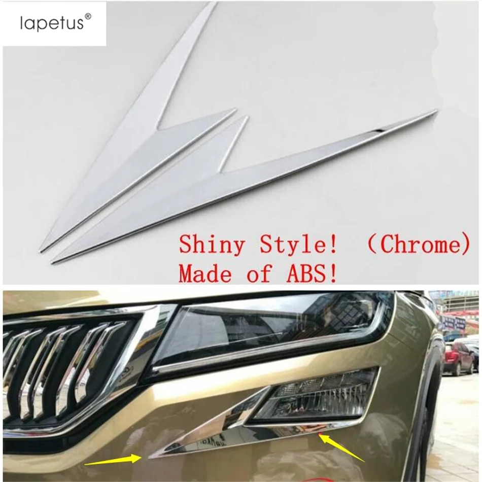 Lapetus Accessories Fit For Skoda Kodiaq Front Fog Lights Lamps Eyelid Eyebrow Strip Molding Cover Kit Trim / ABS