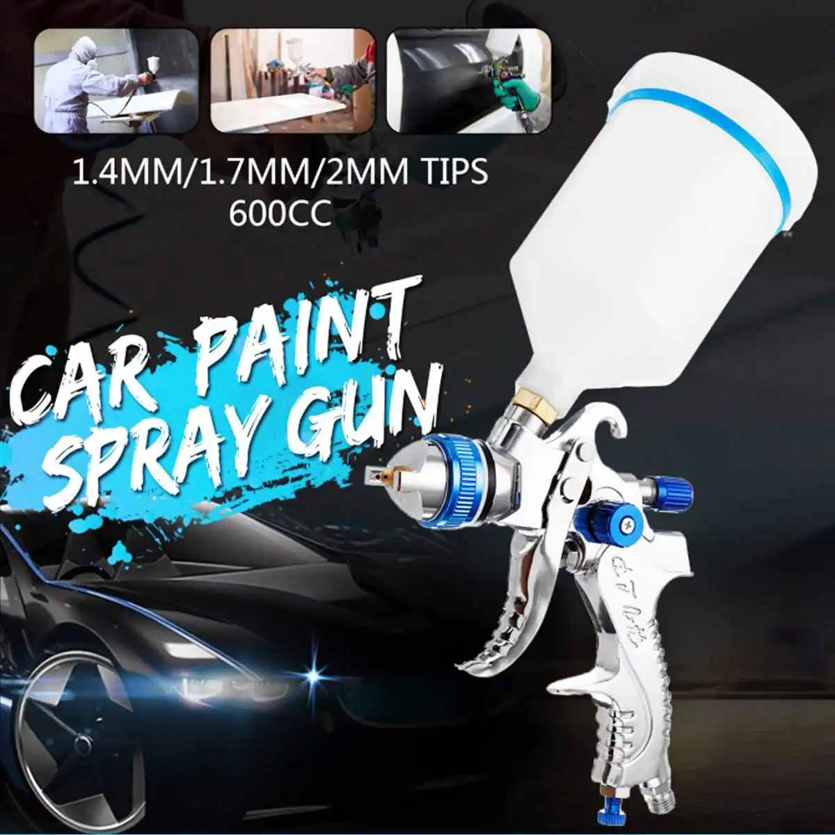 

1.4+1.7mm+2mm Professional HVLP Air Spray G un Paint Sprayer 600ml Gravitys Feed Airbrush Kit Car Painting Spraying Tool