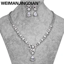 WEIMANGJINGDIAN бренд великолепный каплевидный кубический цирконий Кристалл цветочное ожерелье и серьги ювелирный набор для невесты