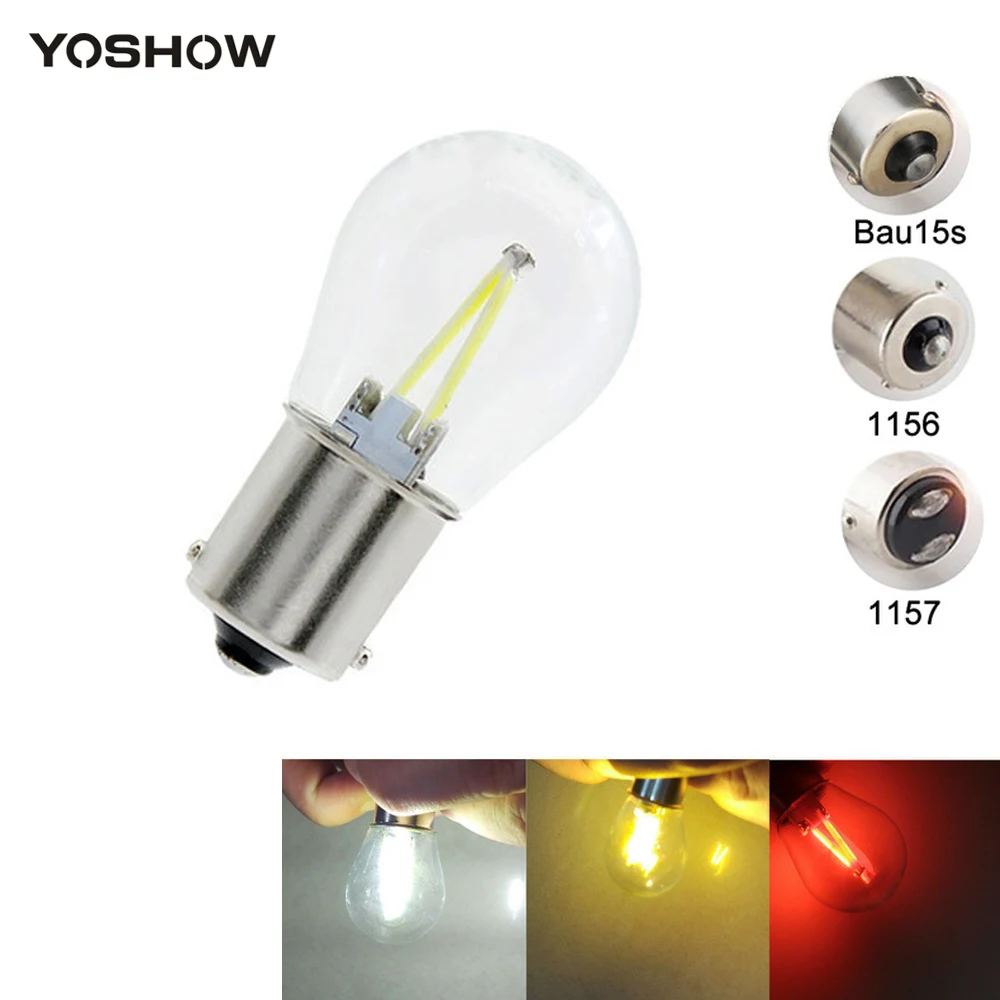 50PCS 1156 P21W BA15S BAU15S 1157 BAY15D COB 12V DC Glass Shell LED Car ...
