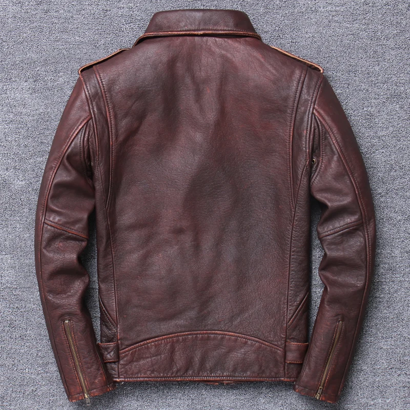 Винтажная коричневая Мужская Американская мотоциклетная кожаная куртка размера плюс XXXXXL Натуральная Воловья кожа Весенняя байкерская куртка