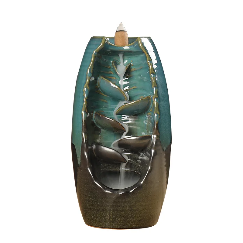 Cross-Border Ceramic Vase Smoke Back Incense Burner Creative Kiln Green Both Ways Back Aromatherapy Furnace Home Ornaments