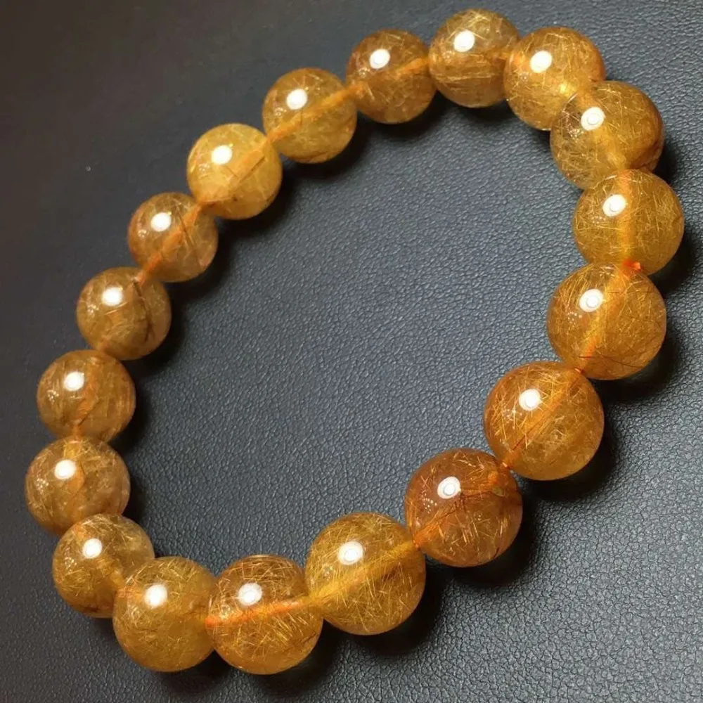 

11.5mm Genuine Natural Copper Rutilated Quartz Crystal Bracelet Gemstone For Woman Lady Gift Round Beads Bracelets AAAAA