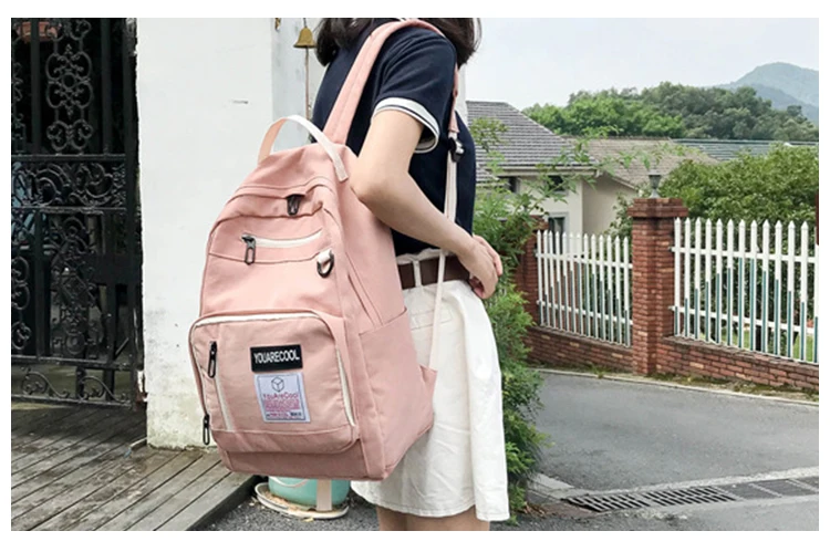 Нейлоновый рюкзак с буквенным принтом, Женский Одноцветный рюкзак с несколькими карманами, школьные сумки для девочек-подростков, Большой Вместительный рюкзак для путешествий, шикарная сумка для книг