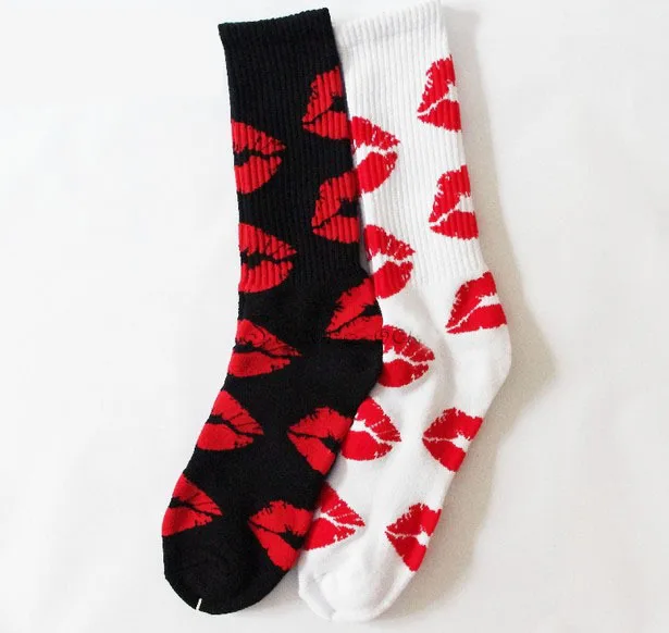 24 шт. = 12 пар хлопковых носков из хлопка модный, с изображением красных губ губная помада с утолщенным низом, в стиле "хип-хоп" для мужчин прогулочные носки 24 шт./лот