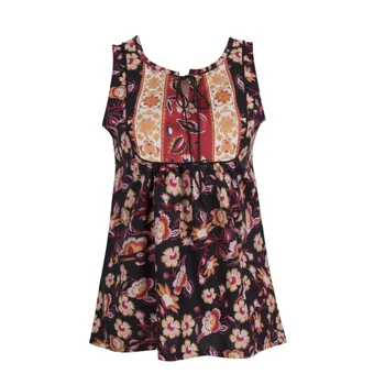 

New Fashion Women Sleeveless Vest Floral Print Tanks Tops Summer Casual National style Loose Tank Tops