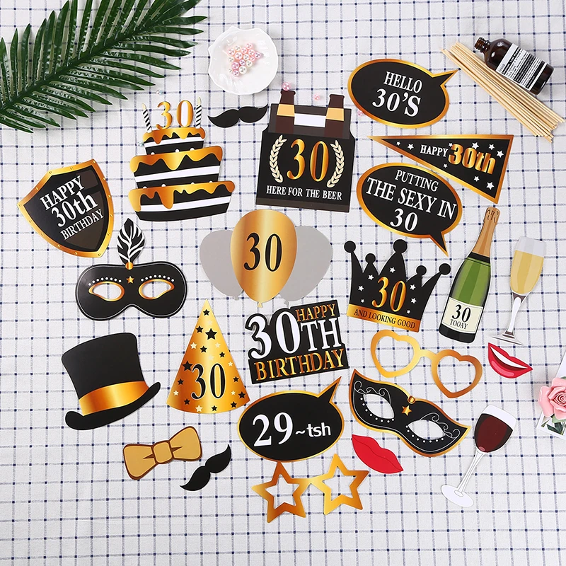 

27pcs/lot Adult birthday party flower makeup props paper beard birthday party supplies photo props DIY decoration 30 50 60