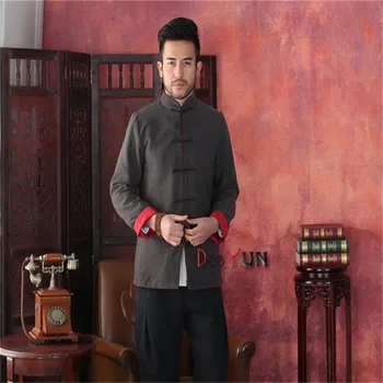 

Special Promotion Gray Men's Long sleeve Two-Face Jacket Kung Fu Coat Fleece Tang Suit Size S M L XL XXL XXXL Free Shipping