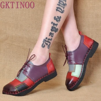 

Women's Handmade Shoes Genuine Leather Flat Lacing Mother Shoes Woman Loafers Soft Single Casual Shoes Women Flats