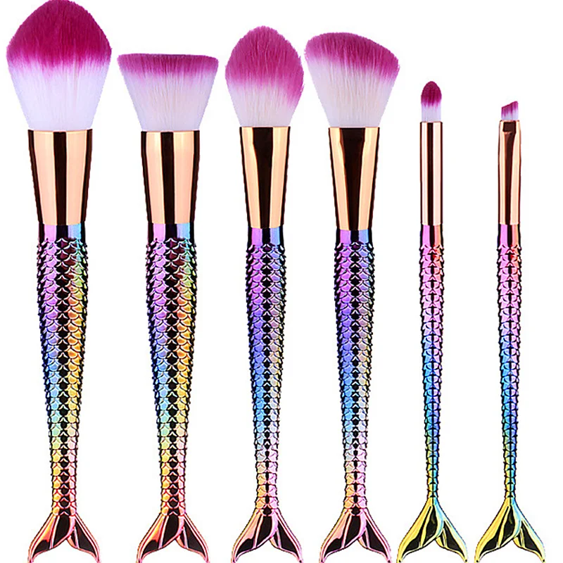 

6PCS/Set Professional Mermaid Shape Makeup Brushes Set High Quality Powder Foundation contour Blush Eye Shadow Lip Makeup Brush