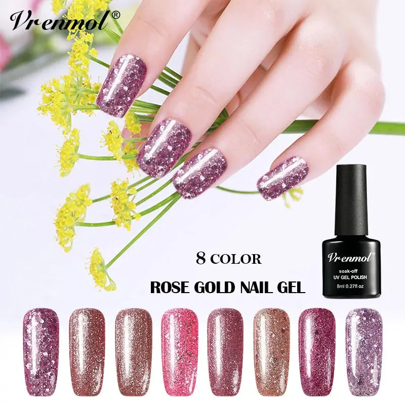Vrenmol Rose Gold Serise Nail Gel Polish 8Colors Glitter
