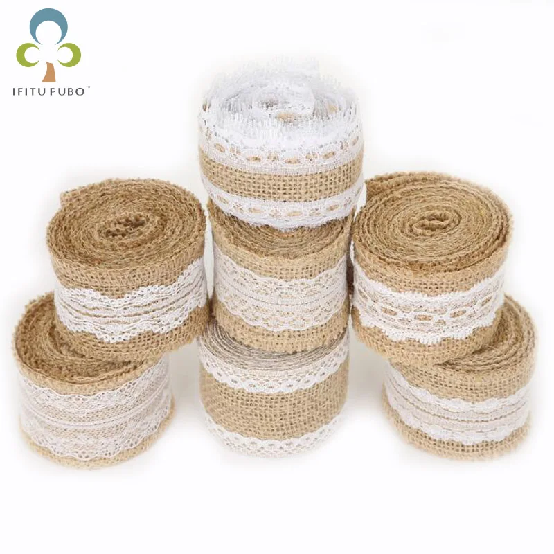 

Burlap Ribbon Vintage Wedding Centerpieces Decoration Sisal Lace Trim Jute Hessian Rustic Event Party Cake Supplies WYQ