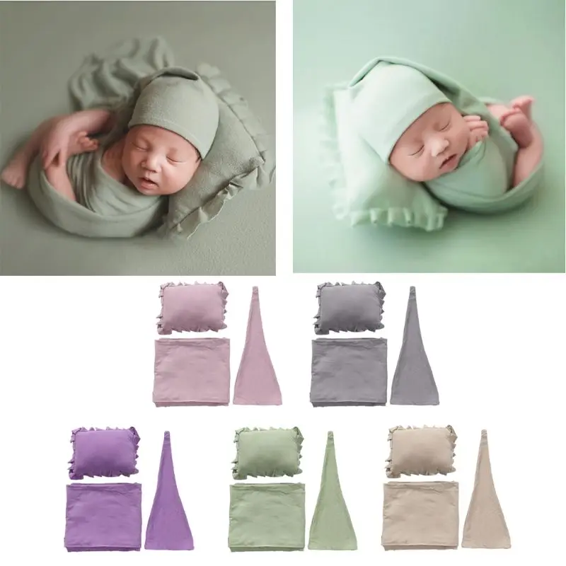

3Pcs/Set Newborn Photography Prop Infant Sleepy Cap+Wrap+Pillow Set Studio Photography Shoots Accessories