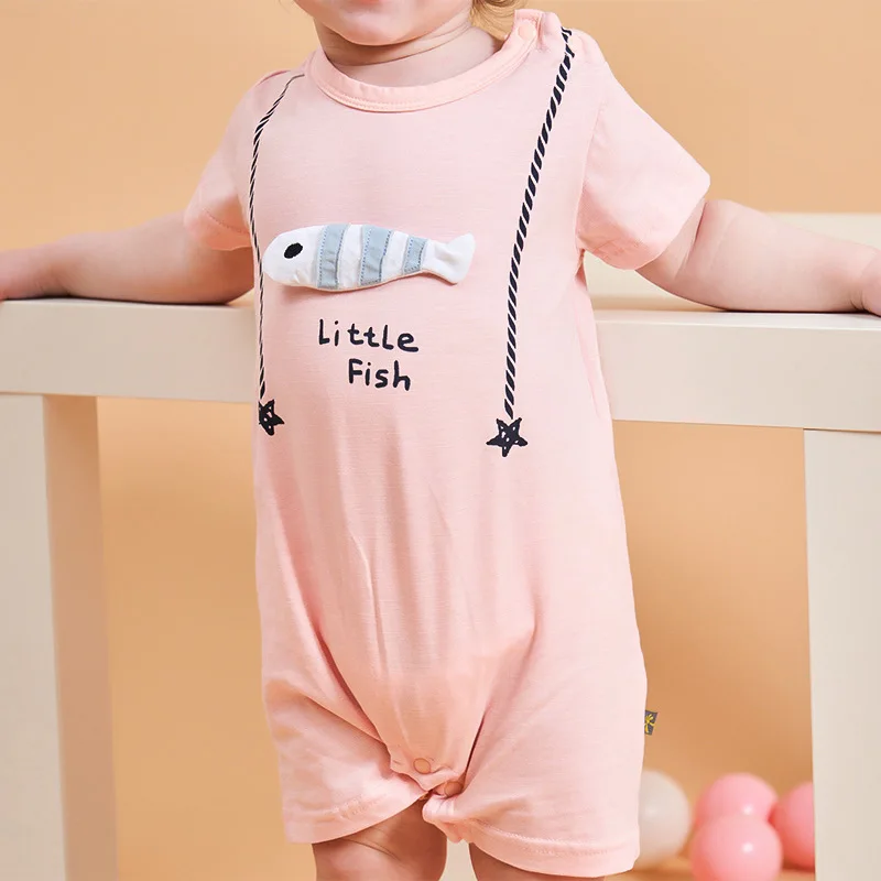 Infant комбинезон, детская одежда мода мультфильм Маленькая рыба с круглым вырезом с короткими рукавами лето