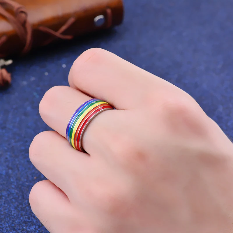 

Wukaka Rainbow Lover Couple Gay Pride Ring LGBT Rings Stainless Steel Rings for Man Real Love Women Ring Men Jewelry