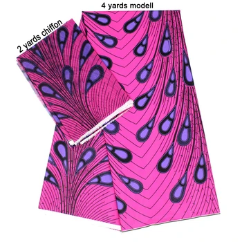 

2 Pcs Set 4 Yards African Ankara Prints Modell Material & 2 Yards Chiffon Ankara Chiffon Fabric YBXM-34