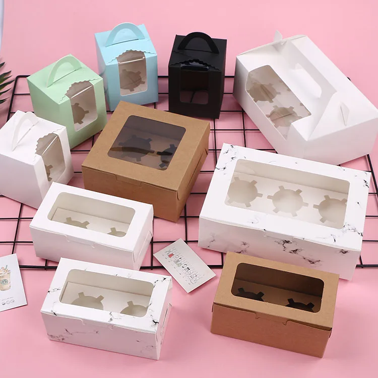 

Paper Cupcake Boxes With Handle Cake Boxes Cookie Packaging Box Tart Egg West Point Cardboard Carto Packing 20pcs/lot