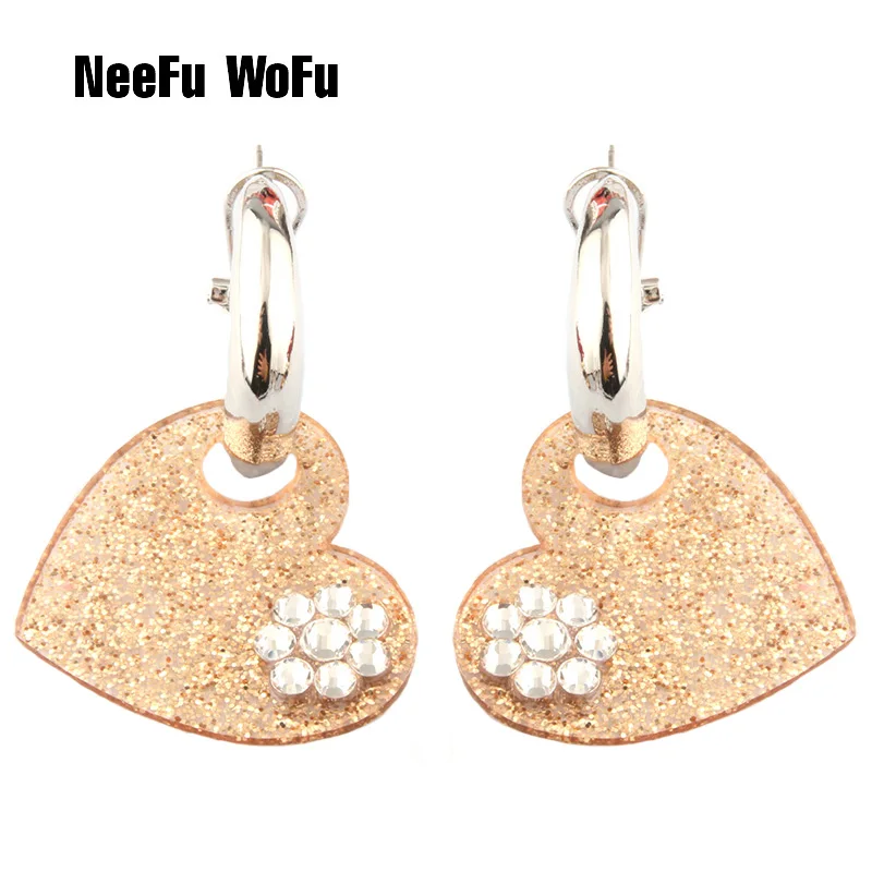

NeeFu WoFu 2018 Drop Crystal Earrings Resin Earring Heart shaped Big Earring For Woman Large Long Brinco Ear Oorbellen Gift