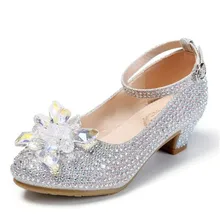Новинка; детская обувь с украшением в виде кристаллов; обувь для выступлений; танцевальные стразы; кожаная обувь для девочек; обувь принцессы с цветочным узором из стекла; детская обувь на высоком каблуке; 02A