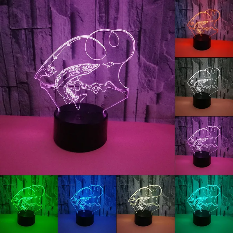 

3D LED Night Light Go Fishing Fish with 7 Colors Light for Home Decoration Lamp Amazing Visualization Optical Illusion Lamp