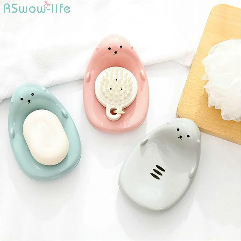 

2Pcs Cartoon Soap Box Creative Bathroom Soap Rack Toilet Wash Face Soap Plastic Holder PP Bathroom Supplies Gadgets Children
