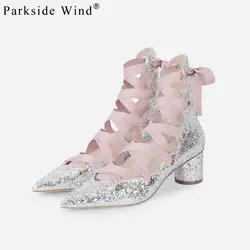 Parkside Wind/модные женские туфли-лодочки женская обувь на высоком каблуке, расшитая блестками, на шнуровке XWC1356-4.5 на каблуке с острым носком без
