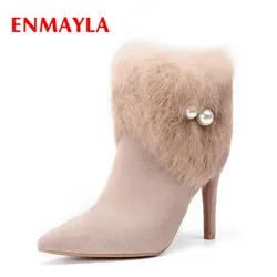 Enmayla/обувь, женские зимние ботинки, женские ботинки на молнии с острым носком, женские ботинки на меху, размеры 34-39, ZYL1619