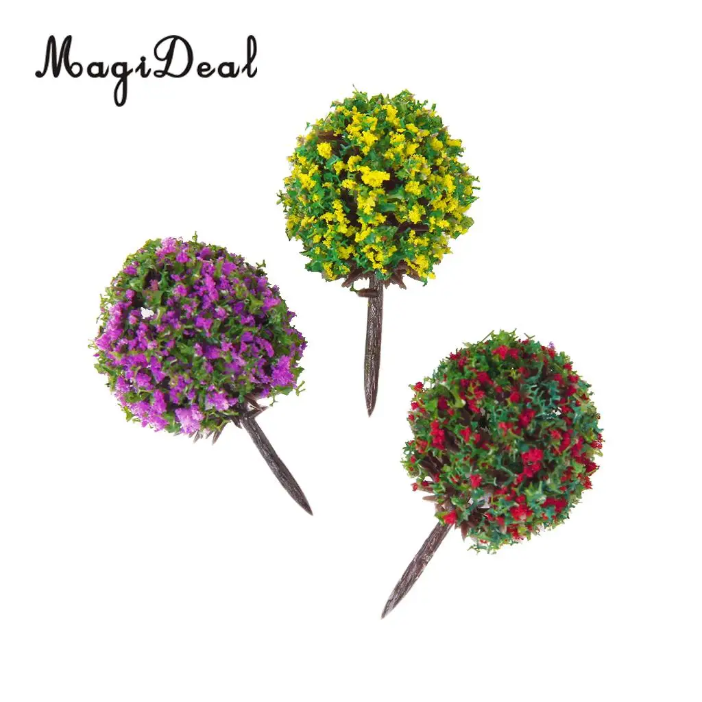 MagiDeal 30Pcs/Lot Mixed 3 Colors Flower Model Train Trees Ball Shaped Scenery Landscape 1/100 Scale for Railway Road Kids Toy