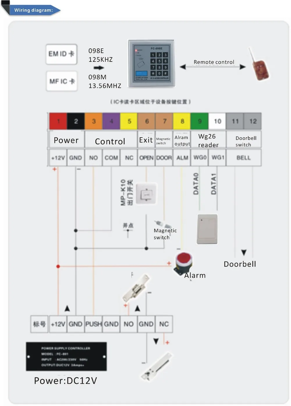 FC-198E, считыватель входов и выходов RFID, система контроля доступа к дверному замку+ 1 WG считыватель+ 10 шт., кристаллическая карта