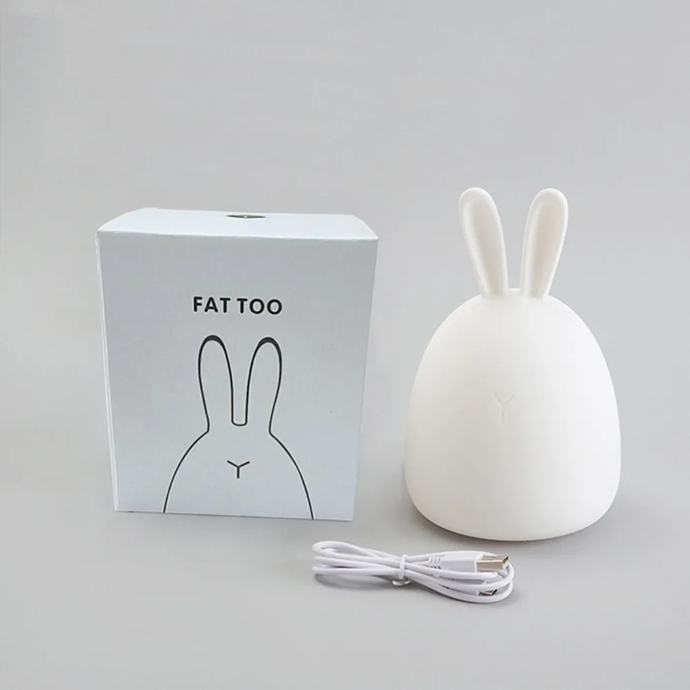 SuperNight Rabbit LED Night Light Vibration Touch Sensor Colorful USB Silicone Bunny Bedside Table Lamp for Children Kids Baby (13)