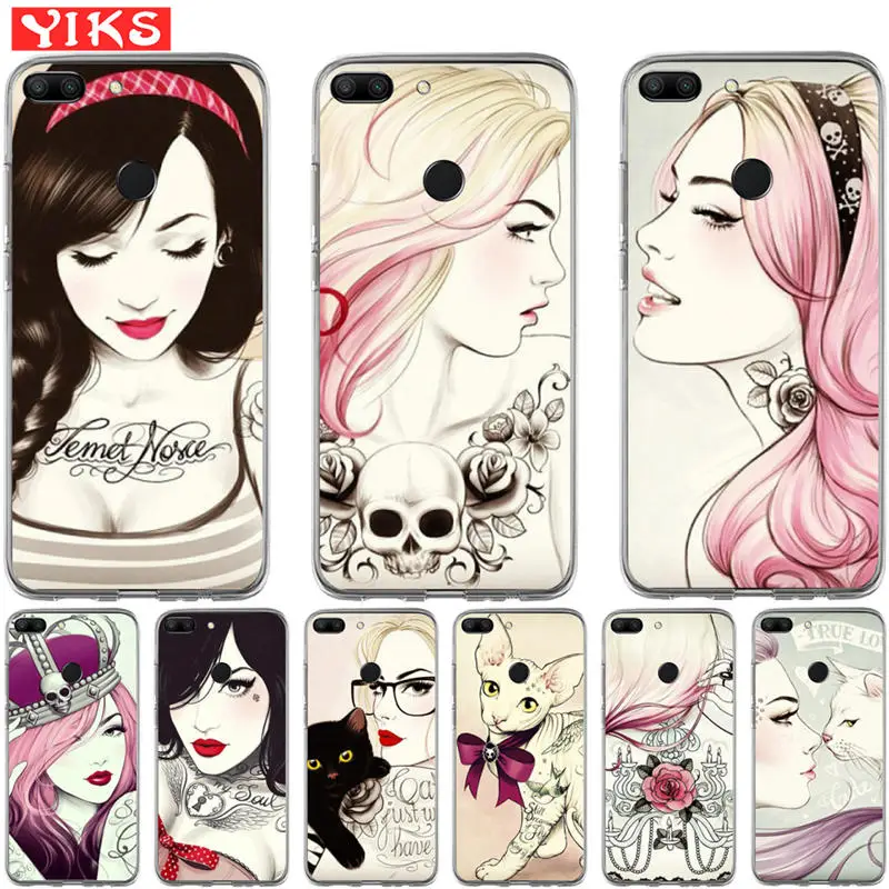 

Girl tattoo flower Case For Huawei Mate 9 10 P8 P9 P10 P20 Lite Plus Pro Honor 10 9 8 7 7X 7A 7C 6A 6X Lite Phone Back Cover