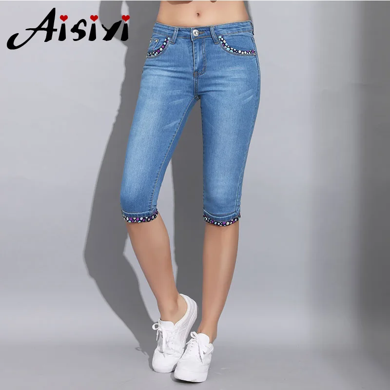 

Denim Skinny Jeans for Woman Stretch Fashion Polka Dot Capris Jeans Women Elastic Knee Length Capris Pants Women's Jeans Female