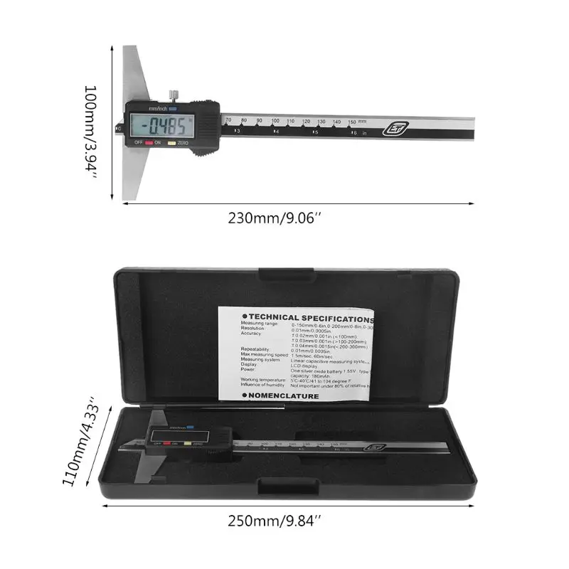 0-150 мм " цифровой глубиномер штангенциркуль из нержавеющей стали мм/дюйм Imperial