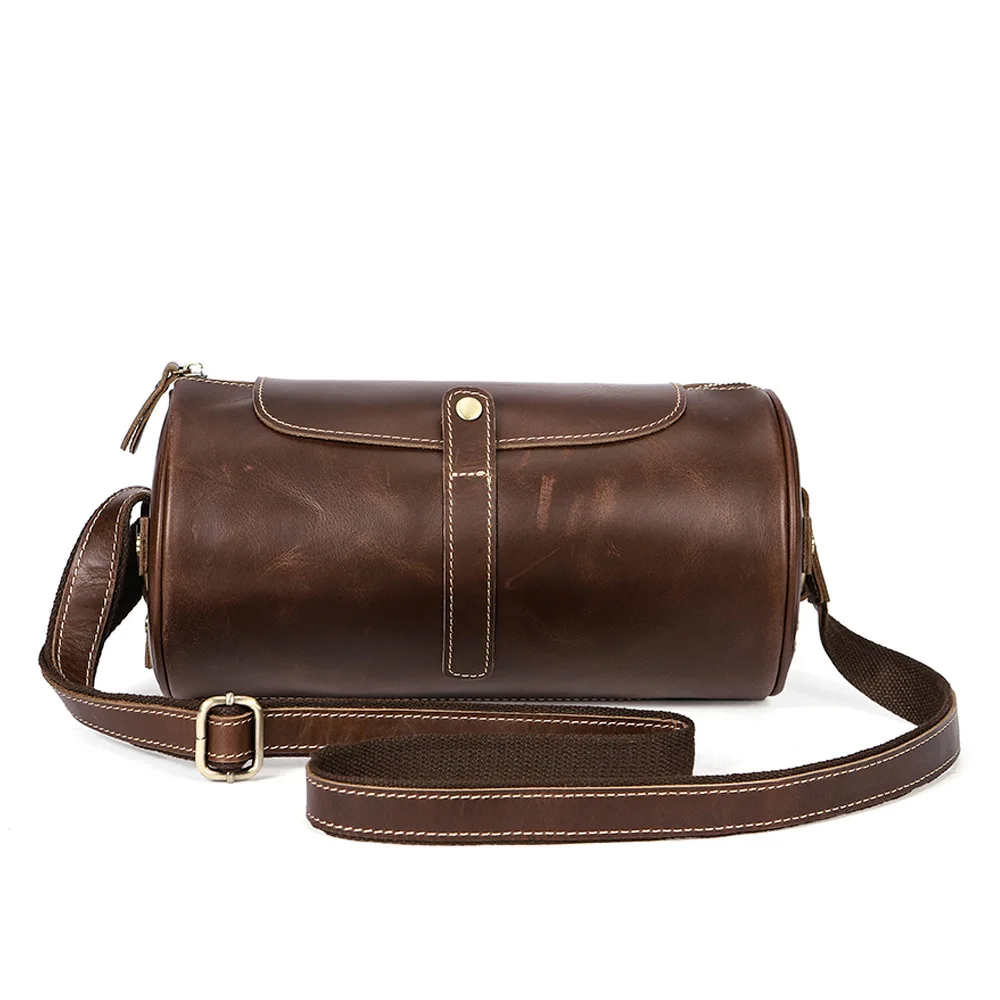 

Cover type leather men's bag cylinder men shoulder bags Europe and the United States retro Cow Leather Men Messenger bags