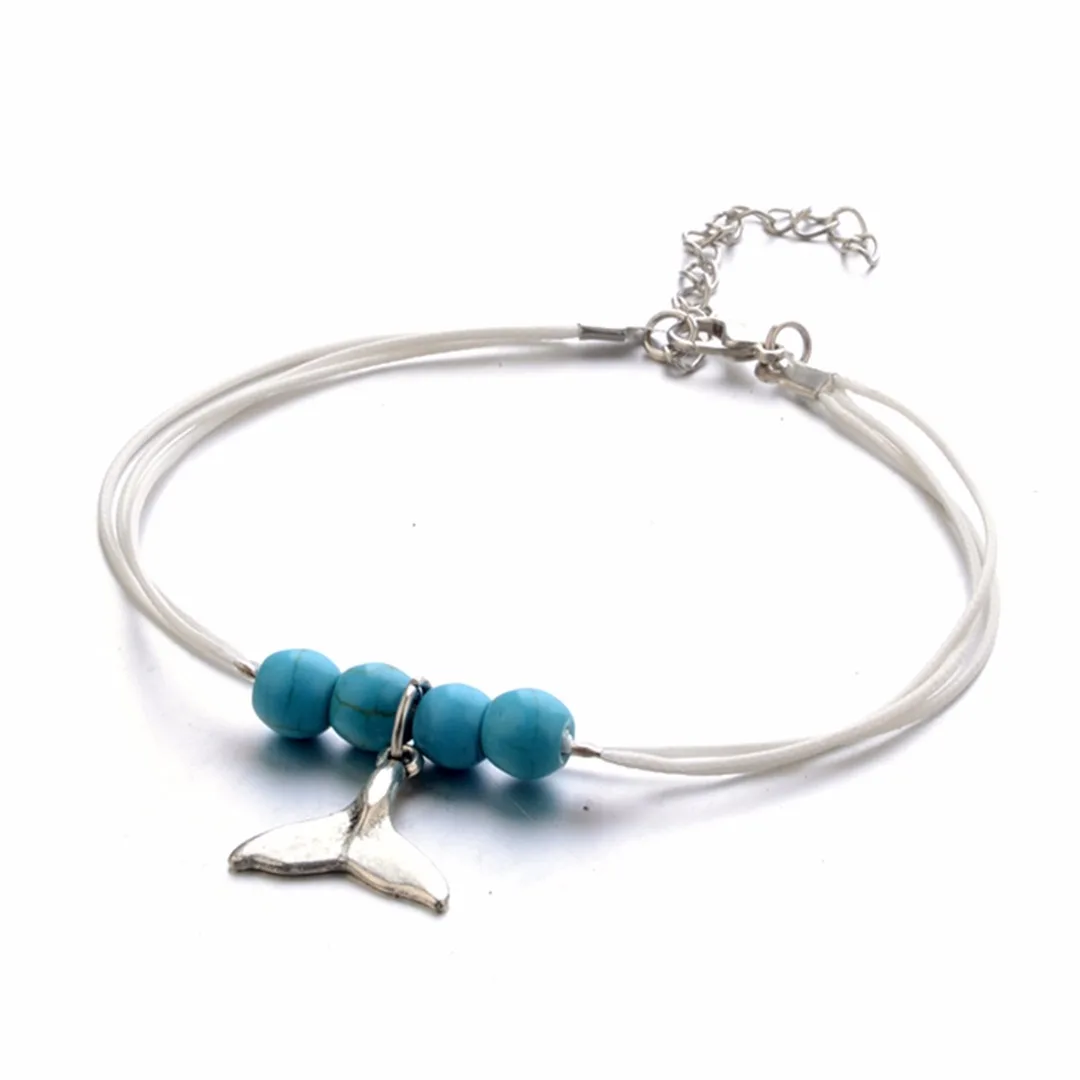 

Vintage Dolphin Pendant Anklet Multi-Layer Leather Foot Chain Ankle Bracelet Pulseras For Women Jewellery