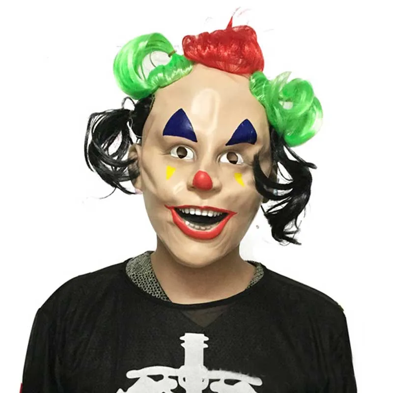 Colorful Hair Funny Latex Clown Adult Mask Christmas Halloween Costume Party Cosplay Joker Full