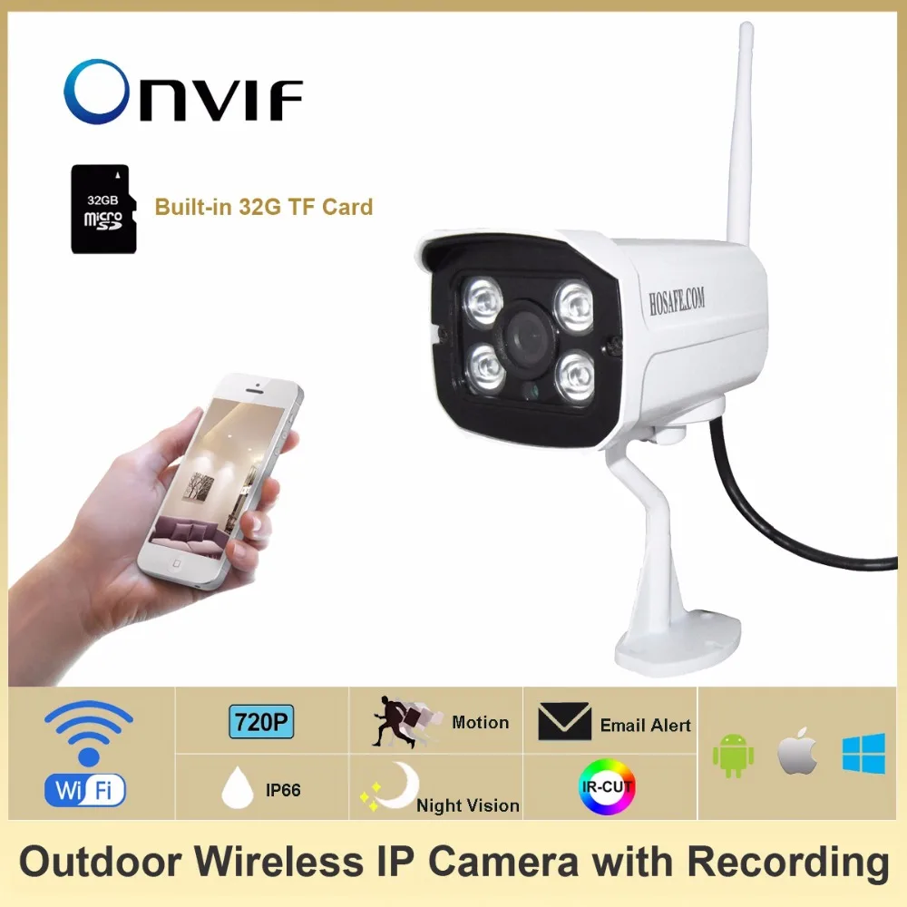 HOSAFE 720P Wireless Outdoor IP Camera Built in 32GB Micro SD Card Real Time Monitor Free