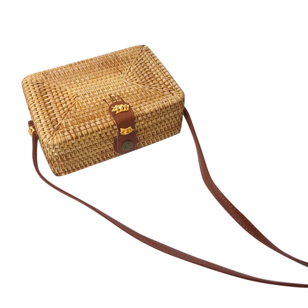

Handwoven Bali Rectangle Retro Rattan Straw Beach Bag Crossbody Small Square Bag Luxury Handbags Women Bags Designer bolsas 10H