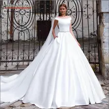 Свадебное платье простой сатин свадебное платье с бисером Пояс