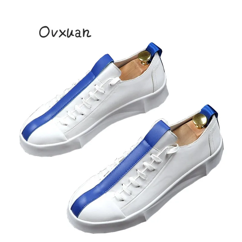 Ovxuan/мужские лоферы ручной работы в полоску среднего размера; Вечерние туфли на плоской подошве для выпускного вечера; мужские туфли на плоской подошве; Летние Мужские модельные туфли - Цвет: Синий