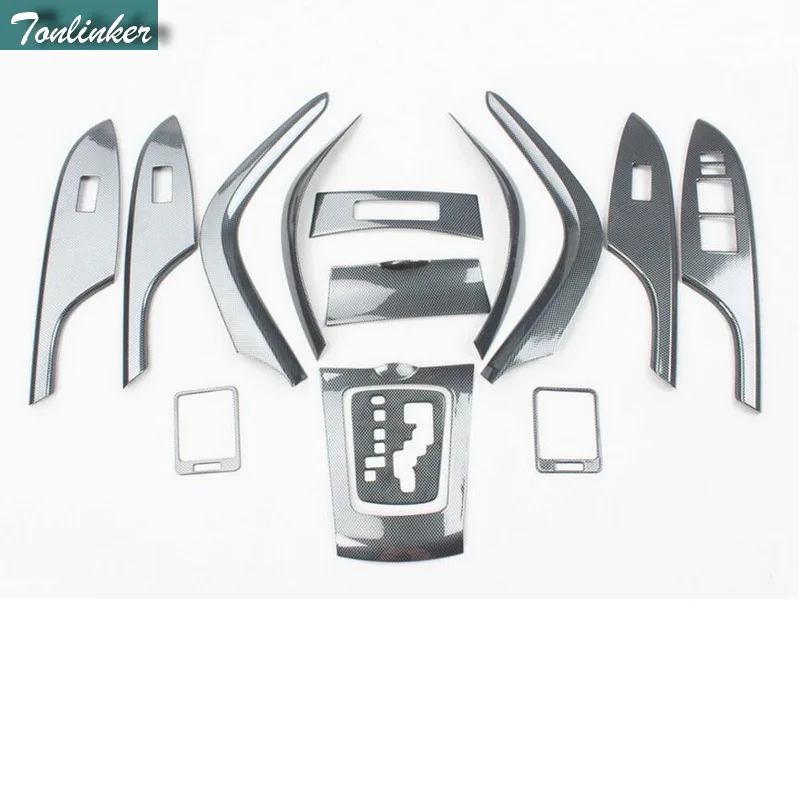 Tonlinker 14 PCS DIY Car Styling New ABS Carbon Fiber Interior panel cover stickers For TOYOTA Corolla Altis 2007-12 Parts Tonlinker 14 PCS DIY Car Styling New ABS Carbon Fiber Interior panel cover stickers For TOYOTA Corolla Altis 2007-12 Parts