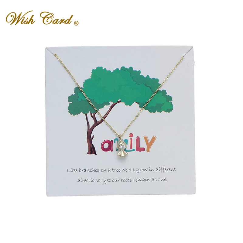

Wish Card Family Golden Pendant Copper NecklaceMother's Guardian Present Memory Wedding Necklace Gift Dropship EY6048