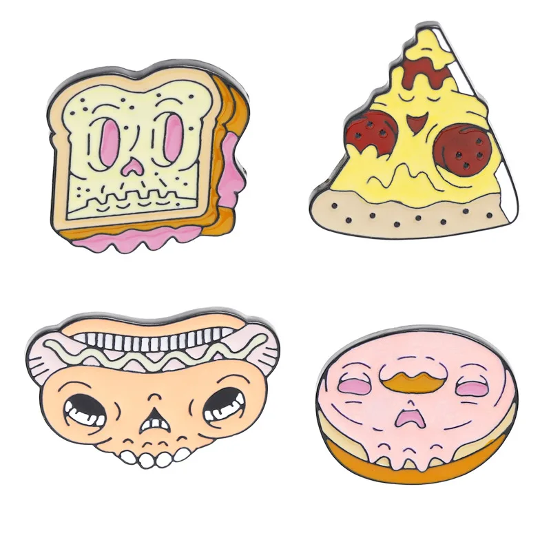 

Cute Cartoon facial expression of Hamburger Pizza Hot Dog Donut drop Oil alloy enamel Pin brooch bag clothing Badge accessories