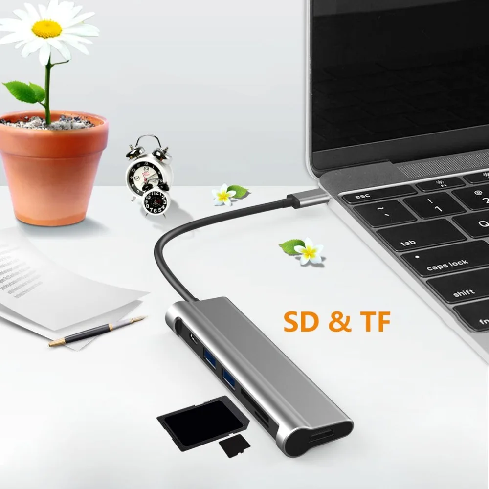 

Dual Type C Charging USB 3.0 HUB SD TF Card Reader 5 in 1 Multifuctional USB C Hub 4K HDMI PD Port for Macbook PC Laptop Phone