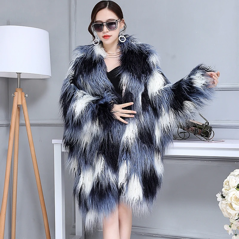 Fashion Mixed Color 2018 Winter Women Imitation Mongolia Sheep Fur ...