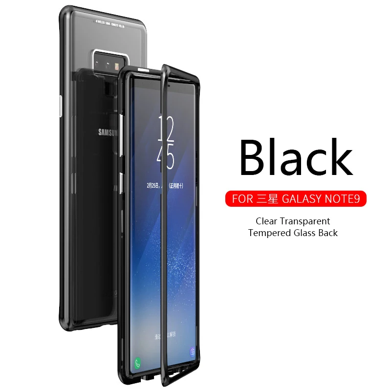 CHYI 360 Magnetic Metal Case for Samsung Galaxy S10 5G S9 S8 Plus Note 10 9 8 Tempered Glass Back Cover for Samsung A50 A20 - Цвет: Metal Black clear